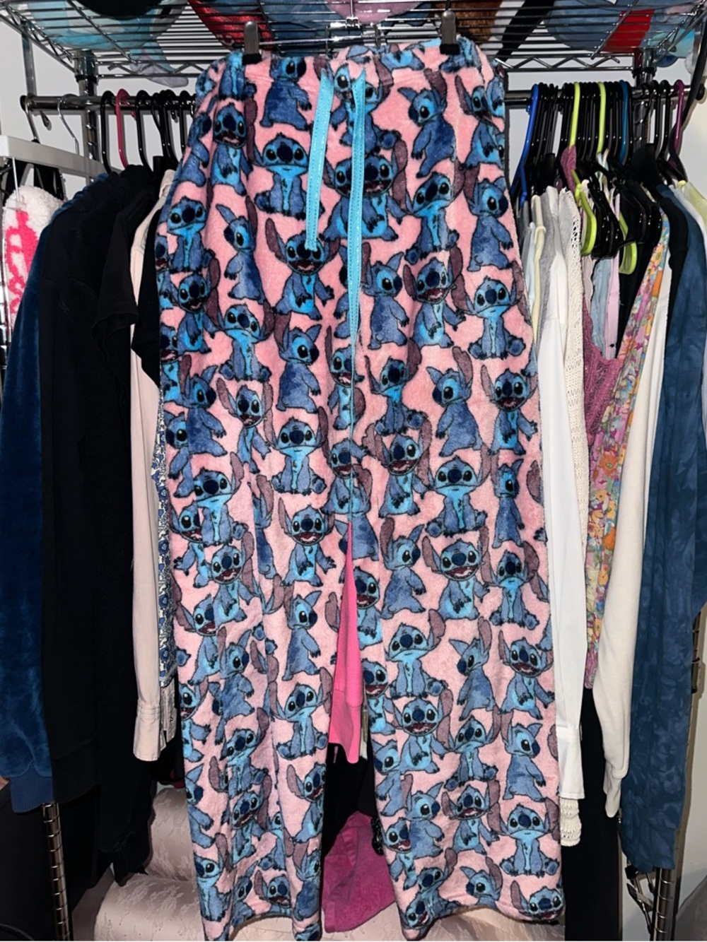 Disney Pink and Blue Stitch Plush Lounge Pants